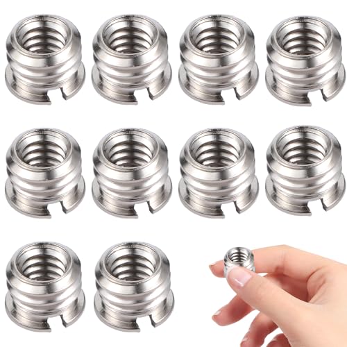 10PCS 1/4"-20 Female to 3/8"-16 Male Tripod Adapter Standard Metal Tripod Adapters 1/4 to 3/8 Reducer Bushing Convert Screw Adapter for Camera Camcorder Monopod Stand Video Light, Sliver