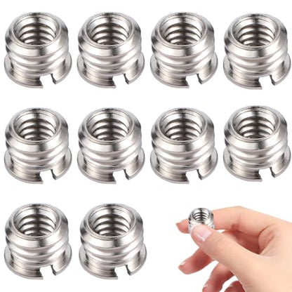 10PCS 1/4"-20 Female to 3/8"-16 Male Tripod Adapter Standard Metal Tripod Adapters 1/4 to 3/8 Reducer Bushing Convert Screw Adapter for Camera Camcorder Monopod Stand Video Light, Sliver