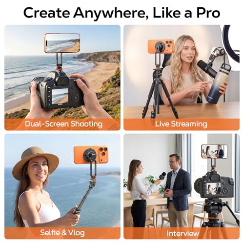 MoKo MagSafe Tripod Mount, All Metal 360° Adjustable Phone Mount for Tripod & Camera with 1/4" Screw & Cold Shoe, Compatible with iPhone 12-17 Series, for Camera Monitoring, Stabilizers, Sony/Canon