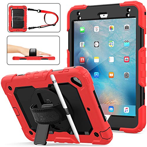 SEYMAC stock Case for iPad mini 5/4 with Screen Protector Pencil Holder [360 Rotating Hand Strap] & Stand, Drop-Proof Case for iPad mini 5th/4th Generation 7.9 inch (Black+Red) - color: Black+Red, size: Case for iPad Mini 5/4 Generation 7.9