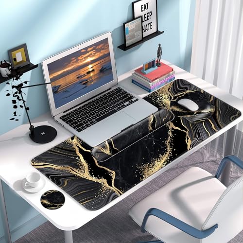 Desk Mat Set + Keyboard and Mouse Pad with Wrist Rest Support,4-in-1 Large Mousepad Computer Mats for Desktop Home & Office-Marble 3 - color: S-Marble 3