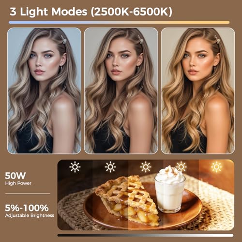 18 inch Ring Light with Tripod Stand for Phone Camera iPad Selfie Live Stream YouTube TikTok Video Shooting Best Lighting Atmosphere Ringlight - color: Blackish-brown