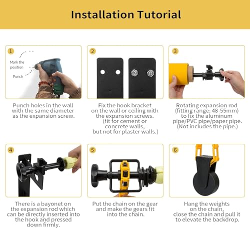 3 Roller Photography Backdrop Background Support Wall Mount Manual Pull Down System for Photo Studio with 6 Expand Bars + 3 Chains + 2 Tri-fold Hooks for Holding 3 Backdrops