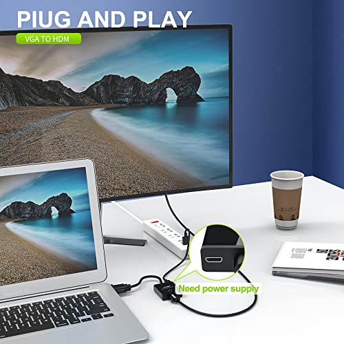 ONTEN VGA to HDMI, 1080P Adapter (Male to Female) for Computer, Desktop, Laptop, PC, Monitor, Projector, HDTV with Audio Cable and USB Cable (1 Pcs) - color: 1 Pcs, Compact