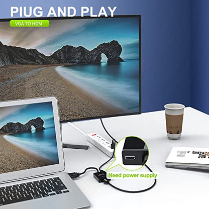 ONTEN VGA to HDMI, 1080P Adapter (Male to Female) for Computer, Desktop, Laptop, PC, Monitor, Projector, HDTV with Audio Cable and USB Cable (1 Pcs) - color: 1 Pcs, Compact