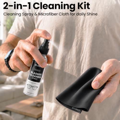 EVEO Glasses Cleaner Spray - Eyeglass Cleaner (No Streaks)| x2 Eye Glass Cleaners Spray + x2 Lens Cleaner Microfiber Cleaning Cloth, Glasses Cleaning Kit Eye Glasses Cleaner Spray & Cloth - 4oz(2ozx2) - size: 2 Fl Oz (Pack of 2)