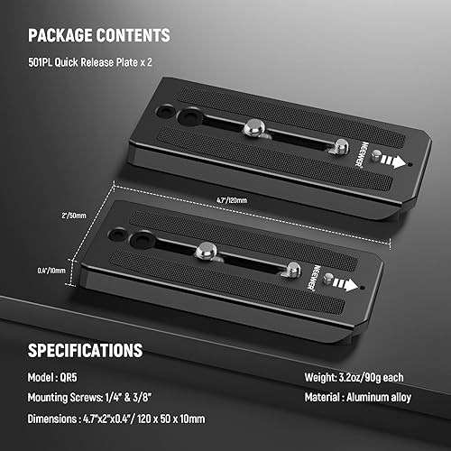 Neewer 2 Pack 501PL Tripod Fluid Head Quick Release Plate, Camera Mounting Plate with 1/4" 3/8" Screws, Anti Off Pin for GM001 GM002 GM006 Fluid Heads, QR5 - style: QR5/2 Pack