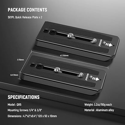 Neewer 2 Pack 501PL Tripod Fluid Head Quick Release Plate, Camera Mounting Plate with 1/4" 3/8" Screws, Anti Off Pin for GM001 GM002 GM006 Fluid Heads, QR5 - style: QR5/2 Pack
