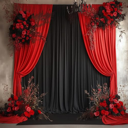 50ftx14FT Wrinkle Free Black Backdrop Curtain, 10 Panels 14FT Height Black Wedding Backdrop Drapes, Silky Polyester Back Drop Cloth for Birthday Photography Background Party Backdrop Draping - color: Black, size: (W)5ft x (H)14ft (10 Panel)