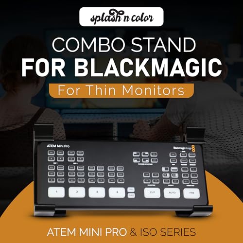 Combo Stand for Blackmagic ATEM Mini Pro and ISO Series – LCD Monitor Stand for Thin Monitors – Stable Setup with Cable Management for Streaming Broadcasting Video Production