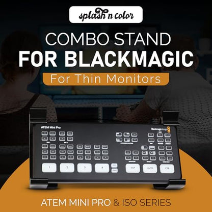 Combo Stand for Blackmagic ATEM Mini Pro and ISO Series – LCD Monitor Stand for Thin Monitors – Stable Setup with Cable Management for Streaming Broadcasting Video Production