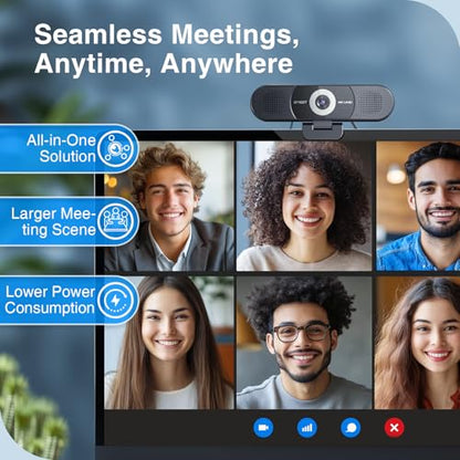 EMEET C980 PRO 3-in-1 4K Webcam with Microphone and Speaker, 60°-98° Wide Angle Webcam w/ 4 Noise Cancel Mics, 2 Speakers, Fixed Focus, Magnetic Privacy Cover, Great for Group and Personal Video Calls - style: 4K with 4Mics 2Speakers