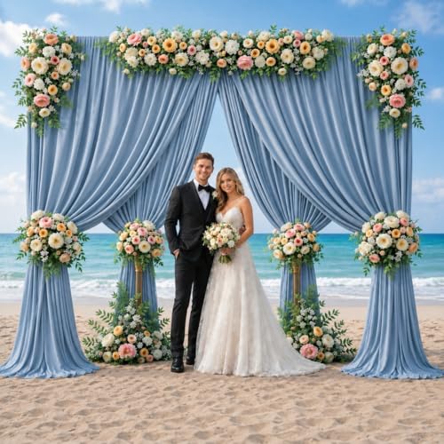 20ft x 12ft Dusty Blue Backdrop Curtains, Wrinkle Free Thick Fabric Polyester Curtains Backdrop Drapes Cover for Parties Wedding Birthday Photography Background, 4 Panels 5ft x 12ft - color: Dusty blue, size: 20FT(W) x 12FT(H)