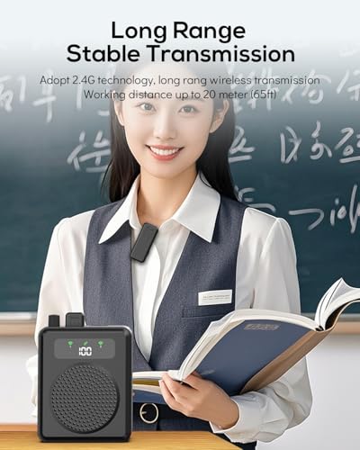 Wireless Voice Amplifier with Lavalier Microphones, Portable Voice Amplifier, Microphone with Speaker, Mini Megaphone with Clip on/Lapel Mic Teacher Microphone for Classroom Speech (Black) - color: Black