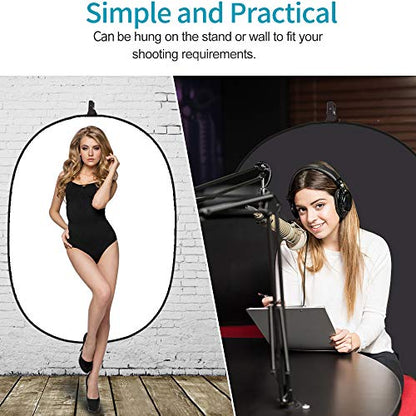 5 x 3.3ft (1.5mX1m) 2 in 1 Polyester Muslin Black and White Collapsible Backdrop, Small Pop Up Portable Reversible Photography Background with Carrying Bag - color: Black/White