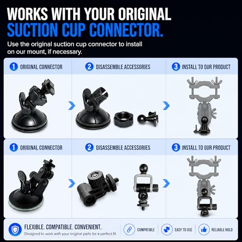Dash Cam Mount Replacement Holder, Fits Rove r2-4k and Other Dash Cams | Easy Rearview Mirror Installation | No More Falling Suction Cups | Multiple Adapters | Secure Adjustable View