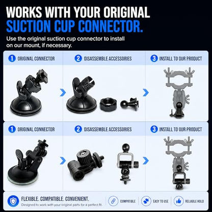 Dash Cam Mount Replacement Holder, Fits Rove r2-4k and Other Dash Cams | Easy Rearview Mirror Installation | No More Falling Suction Cups | Multiple Adapters | Secure Adjustable View