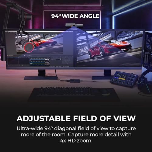 AVerMedia Live Streamer CAM 513-4K 30 fps UHD, Ultra Wide Angle Webcam with Fixed-Focus Glass Lens, for Indoor Lighting, Works with OBS, Zoom, Black
