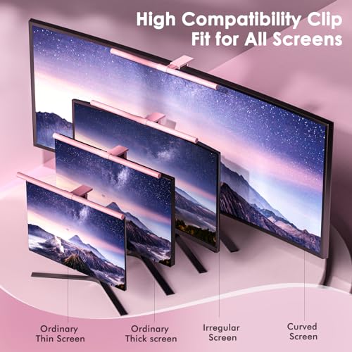 Quntis Pink Monitor Light Bar with Remote, Eye-Care No Glare, Space Saving Computer Desk Lamp As Gifts for Girls, Stepless Dimming, Modern Aesthetic Desk Light Bar for Home Office Gaming Reading - color: Pink