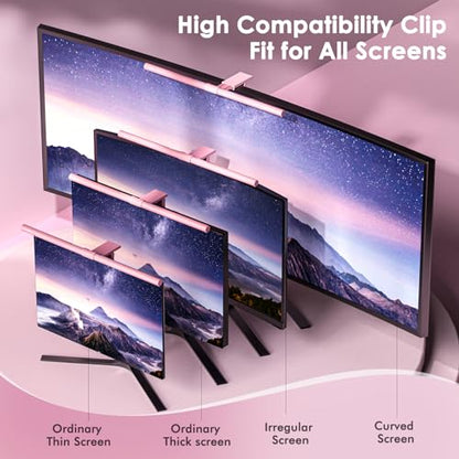 Quntis Pink Monitor Light Bar with Remote, Eye-Care No Glare, Space Saving Computer Desk Lamp As Gifts for Girls, Stepless Dimming, Modern Aesthetic Desk Light Bar for Home Office Gaming Reading - color: Pink