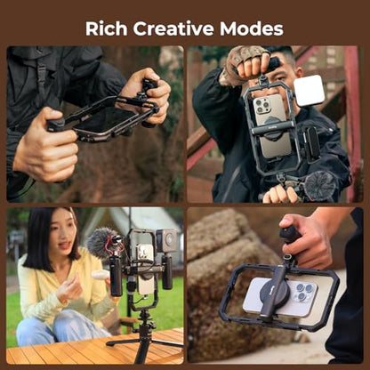 SmallRig Pro Phone Stabilizer Video Rig Kit, All-in-One Creator Bundle with LED Light, Mic,Table Tripod, Dual Handles for Live Streaming, for Creator, for iPhone 17/16/15 Pro, Android