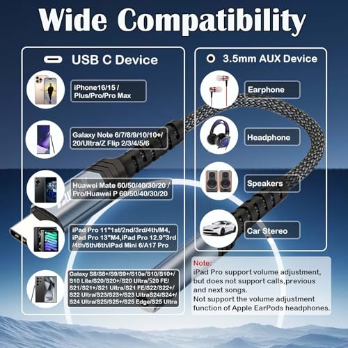 USB C to 3.5mm Audio Adapter,Type C to Aux Dongle Adaptor USB C to Headphone Jack Adapter for iPhone 16/15/Plus/Pro/Pro Max,Samsung Galaxy S25/S24/S23/S22/S21/note10/20 Ultra,iPad Pro,Mini,MacBook - style: 2 Pack Adapter