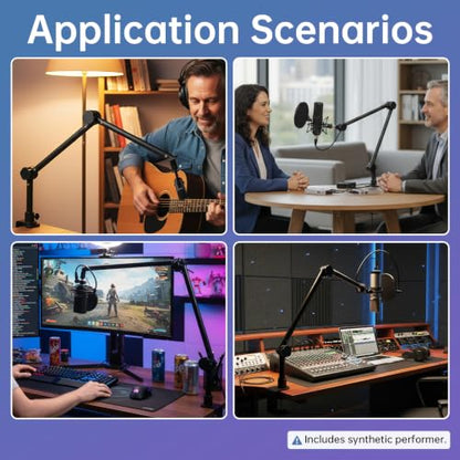 Microphone Stand Desk, Suspension Microphone Boom Arm Heightened Design with Desk Mount Clamp, 360° Rotatable,5/8" 3/8" Threads, Mic Table Arm for Podcast, Streaming,Gaming,Recording, Studio, Office