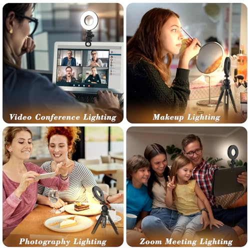 Ring Light with Tripod and Clamp, [3 Color, 5 Brightness & Timer] USB Plug Clip On Lights for Laptop Working Distance Learning Zoom Call Self Broadcasting Live Streaming Video Conference Lighting