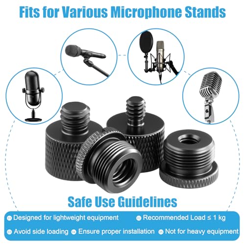 8 Pack Mic Stand Adapter 5/8 Female to 3/8 Male and 3/8 Female to 5/8 Male, 5/8 Female to 1/4 Male and 1/4 Female to 5/8 Male Screw Thread Adapter Mic for Microphone Stand Boom Arm Camera Tripod