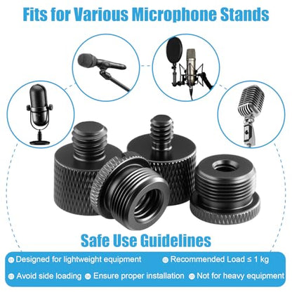 8 Pack Mic Stand Adapter 5/8 Female to 3/8 Male and 3/8 Female to 5/8 Male, 5/8 Female to 1/4 Male and 1/4 Female to 5/8 Male Screw Thread Adapter Mic for Microphone Stand Boom Arm Camera Tripod