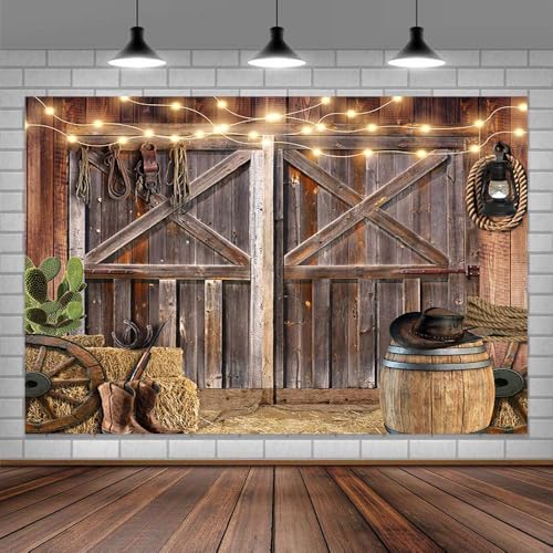 Barn Door Backdrop Background for Photography Garage Door Photo Backdrop Wood Farmhouse for Photoshoot Background Screen Rustic Wooden Video Recording Parties Curtain 5 x 3 ft Multi2 - color: Multi2, size: 5x3ft