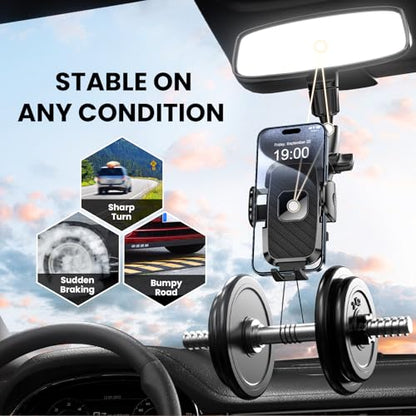 Phone Holders for Your Car, Rear View Mirror Phone Holder, 360° Rotating Car Phone Holder Mount Compatible with All 4"-7" iPhone and Android Cell Phones - style: Rearview Mirror Phone Holder for Car