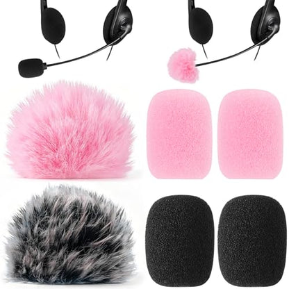PAGOW 6 Pcs Mini Foam Microphone Windscreens ＆ Furry Cover, High Density Mic Headset Cover, Lapel Microphone Windscreen for Lavalier Microphones Noise Reduction (4pcs Foam + 2pcs Furry) - Black, Pink - color: Black,Pink,Foam(4pcs),Furry(2pcs)