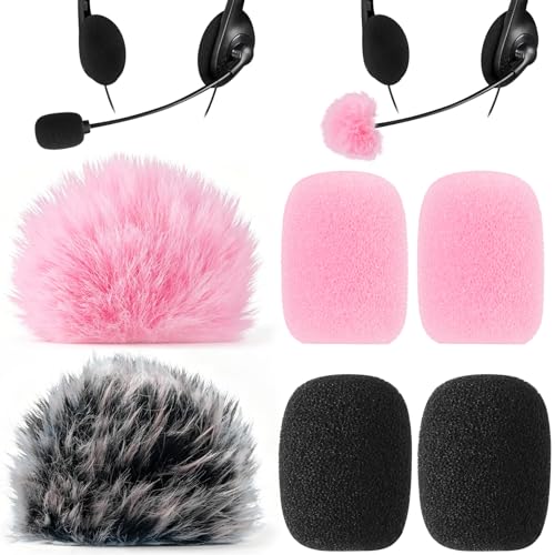 PAGOW 6 Pcs Mini Foam Microphone Windscreens ＆ Furry Cover, High Density Mic Headset Cover, Lapel Microphone Windscreen for Lavalier Microphones Noise Reduction (4pcs Foam + 2pcs Furry) - Black, Pink - color: Black,Pink,Foam(4pcs),Furry(2pcs)