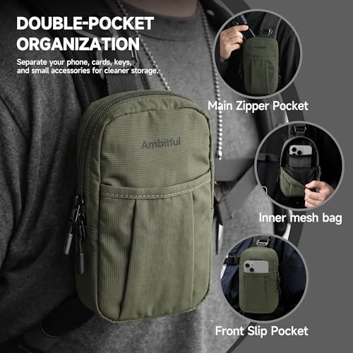 AMBITFUL Compact Sports Camera Bag, Shoulder Strap Storage Case, 3.94 x 1.57 x 7.09 inches, Compatible with Phones, Compact Cameras, Power Banks, Headphones, Black (Hang U1) (Green) - color: Green