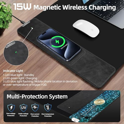 ExtreLife Wireless Charging Mouse Pad, Gaming Mouse Pad with Ultra-Smooth Surface, 31.5”x15.75” Large Desk Mat, Non-Slip Rubber Base, Waterproof Computer Keyboard Pad for Gaming, MacBook, Laptop, Desk - color: Black - 31.5"x15.7" (Wireless Charging)