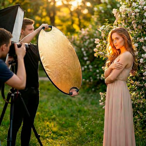 QWORK 32" (80cm) 5-in-1 Collapsible Light Reflector & Diffuser - Translucent, Silver, Gold, White, Black, Multi Disc Photography Reflector for Studio Outdoor Photography