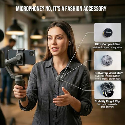 Vislla Mini Microphone for iPhone & Android, Furry Windscreen, Noise Cancelling Wireless Lavalier Microphone,Clip On Lapel Mini Mic Pro for Content Creators Vlogging/YouTube/Tiktok/Streaming/Interview