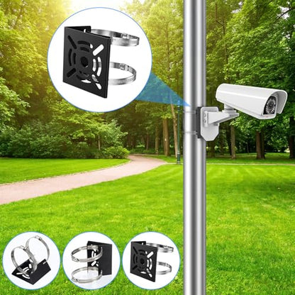 3 Pcs Universal Vertical Pole Mount, Camera Wall Mounting Bracket Set with 6 Loops & Screws, Solid Metal Pole Mount Bracket for CCTV Security Camera, Solar Panel, LED Light Indoor Outdoor
