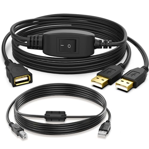 Herfair Printer Splitter for Two Computers USB A Splitter 1 in 2 Out for Share One Printer/Scanner/Fax Machine/USB Peripherals to Two Laptops/PCs/Computers, 5FT+5FT Cables - size: 1
