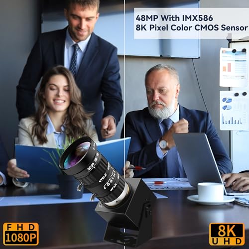 48MP USB Webcam 8K Ultra HD Color Camera with 5-50mm 10X Manual Optical Lens 6000P Industrial Security Video Camera Close-Up Zoom Function Plug-and-Play for Windows, Linux, Mac OS