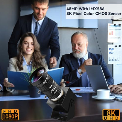 48MP USB Webcam 8K Ultra HD Color Camera with 5-50mm 10X Manual Optical Lens 6000P Industrial Security Video Camera Close-Up Zoom Function Plug-and-Play for Windows, Linux, Mac OS