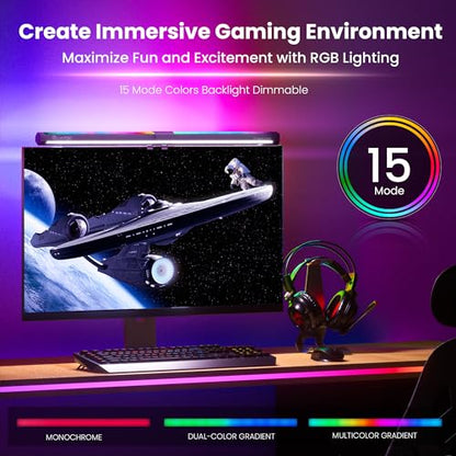 Quntis Monitor Light RGB PRO Backlight, Eye-Care Dual Light Computer Light Bar Gaming Office Desk Lamp, 15 Modes Dimmable Backlight, 3 Color Temperature Adjustable Brightness, Ra95 Screen Light Bar - style: RGB PRO Backlight