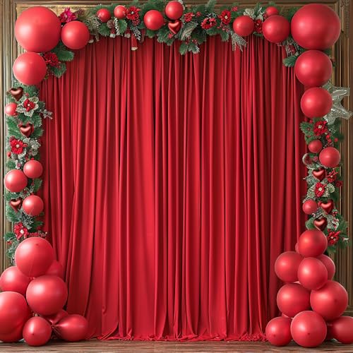 10x10ft Wrinkle Free Red Backdrop Curtain for Parties Soft Fabric Drapes Wedding Red Curtain Backdrop for Birthday Party Decorations Background for Photography 5x10ft, 2 Panels - color: Red, size: W5' X H10'(2 Panels)