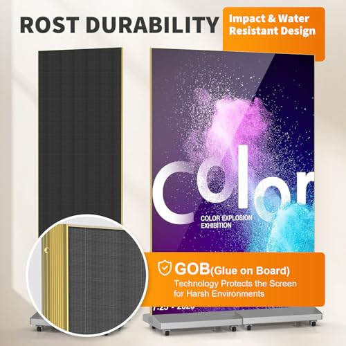 80" LED Digital Signage Display with Flight Case, P1.86 Foldable Spliceable LED Poster Screen Kiosk with Content Management System, WiFi/USB/HDMI for Events, Rentals & Commercial Use (Black, 1 Panel) - size: 1 Unit & Flight Case