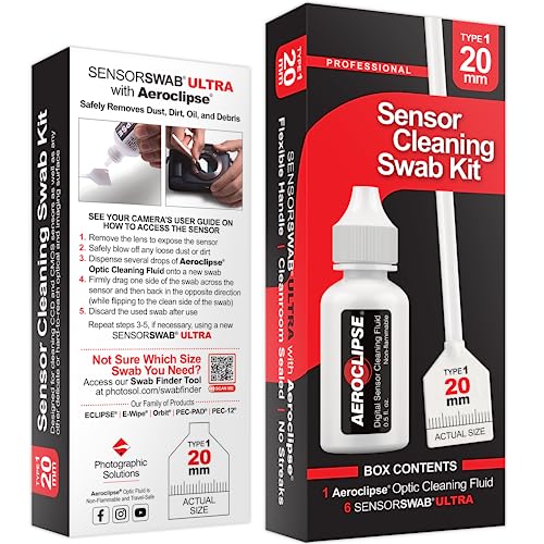 Sensor Cleaning Swab Kit - Aeroclipse Non-Flammable Optic Cleaning Solution (0.5oz/15ml) + Type-1 Sensor Swab Ultra 20mm (Pack of 6) - for APS-H CMOS and CCD Sensors - Dust & Oil Remover - size: 20mm
