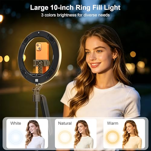 10" Ring Light with 71" Phone Tripod Stand Auto Face Tracking, Vlogging Kit for iPhone Tripod with Remote, Dimmable LED Circle Round Light for TikTok/Makeup/YouTube/Live Steaming - size: Tripod with 10'' Ring Light