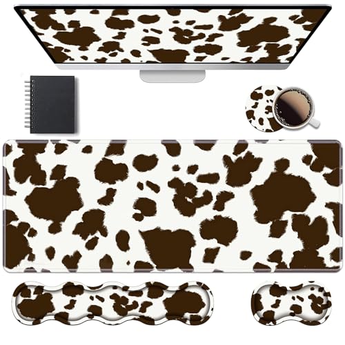 Ergonomic Keyboard Wrist Rest & Mouse Pad Wrist Rest Set, Large XXL Gaming Desk Mat 31.5"x 11.8" with Memory Foam, Easy Typing Pain Relief for Office & Home, Cow Print - color: Cow Print