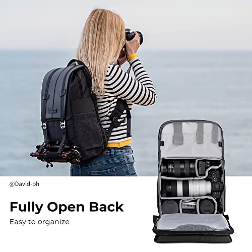 K&F CONCEPT Camera Backpack, Camera Bags for Photographers Dslr Cameras Compatible for Canon Nikon Sony DJI Mavic Drone, 20L Large Capacity Bag Cover 15.6 Inch Laptop Camera Cases with Raincover - color: 01-grey