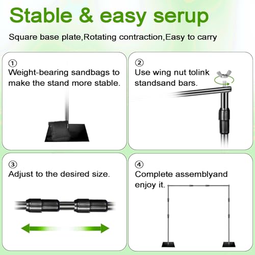 8x10 ft Adjustable Green Screen Backdrop Kit with Stand, Photo Background Support System for Video Streaming, Photography, Studio, Parties, Events - size: 8x10 ft